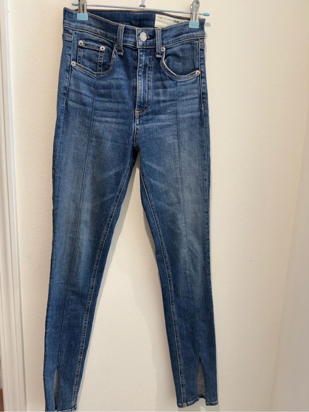rag & bone Indigo Skinny Jeans with Front Hem Slits